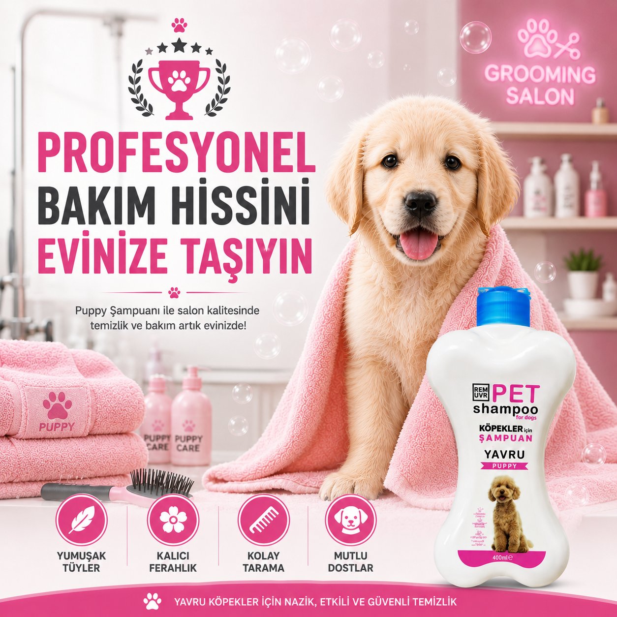  Puppy Yavru Köpek Şampuanı 400 ml | Hassas Ciltler İçin Nazik Temizlik | Parlak ve Yumuşak Tüy Etkisi