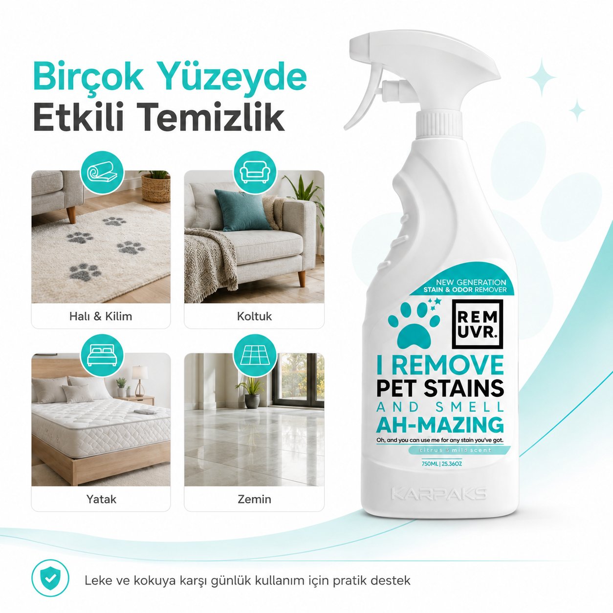 Evcil Hayvan Leke ve Koku Giderici Sprey 750 ml Kedi Köpek İdrar Lekesi Temizleyici