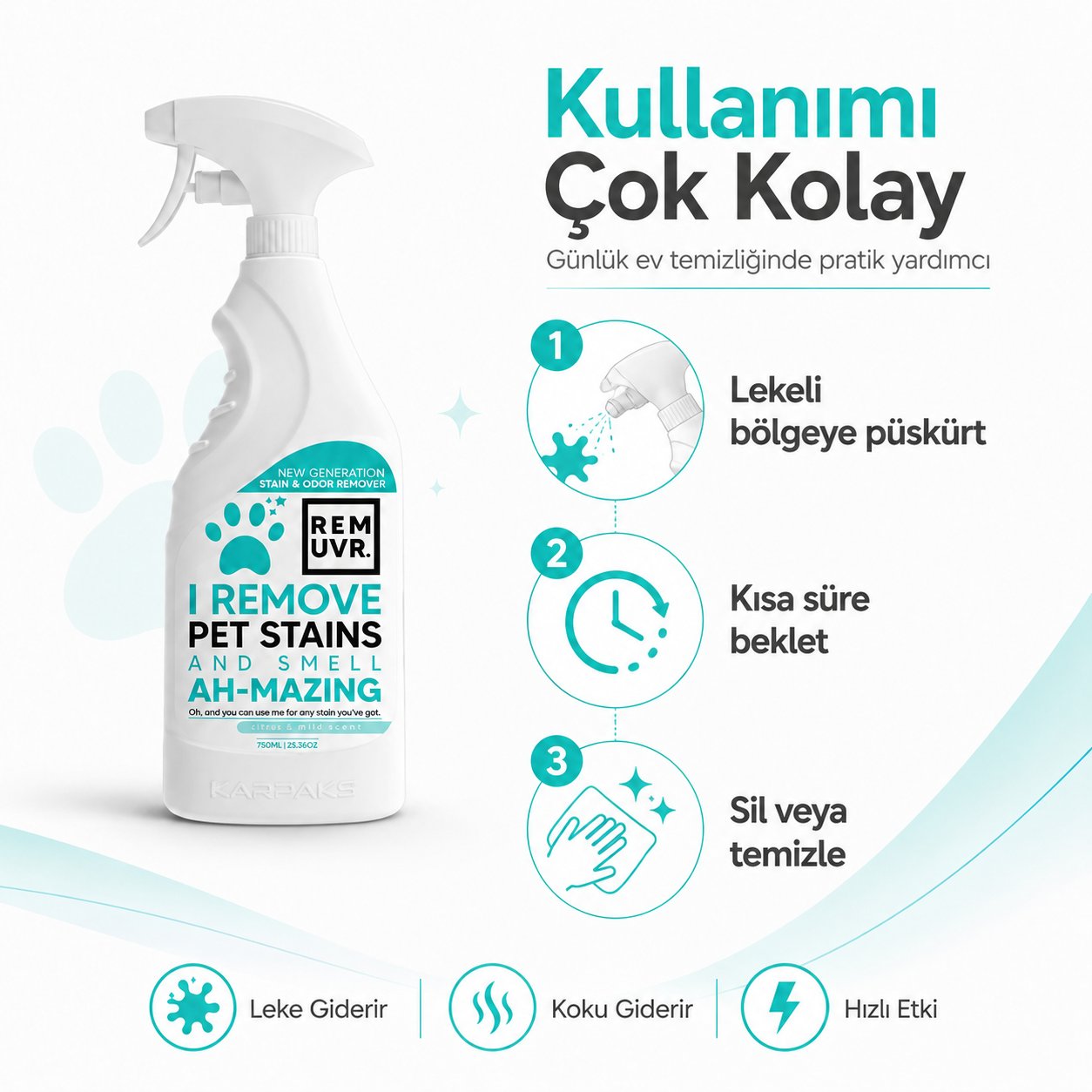 Evcil Hayvan Leke ve Koku Giderici Sprey 750 ml Kedi Köpek İdrar Lekesi Temizleyici