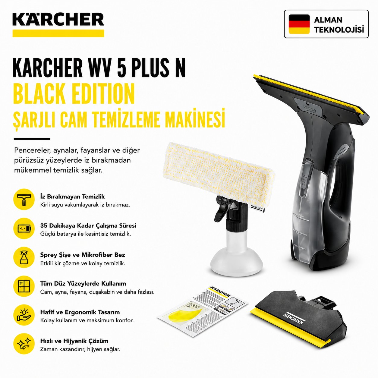 Kaercher WV 5 Plus N Black Edition Şarjlı Cam Temizleme Makinesi