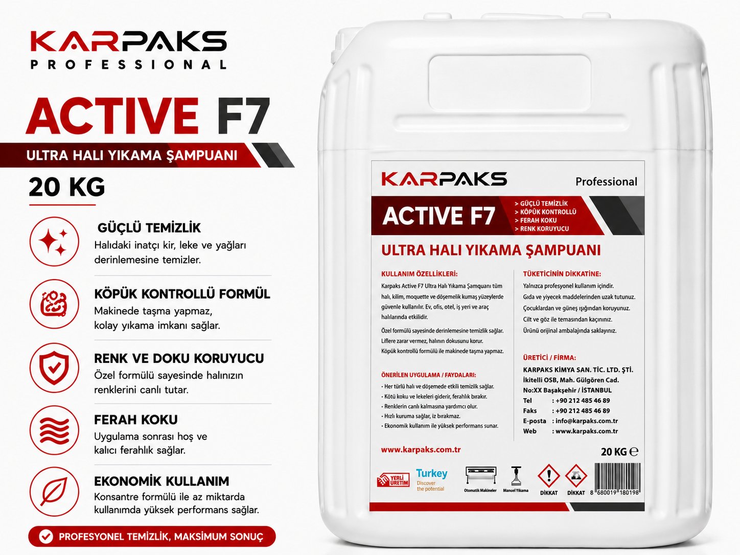 Karpaks Active F7 Ultra Halı Yıkama Şampuanı 20Kg