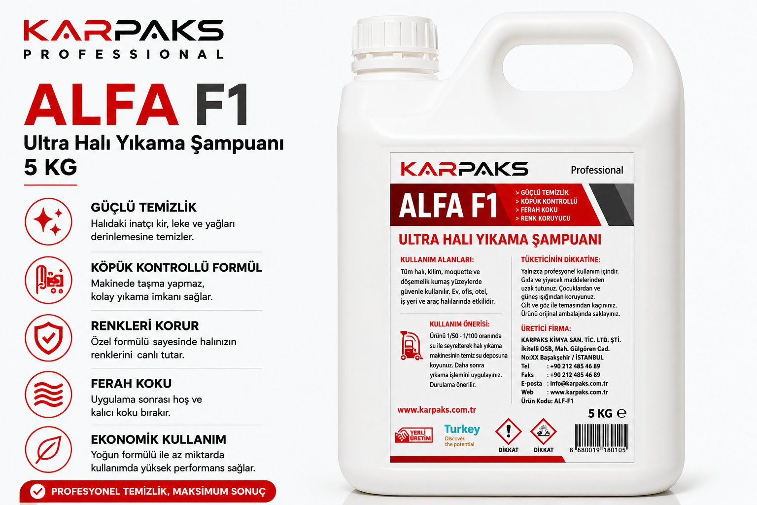 Karpaks Alfa F1 Ultra Halı Yıkama Şampuanı 5 Kg