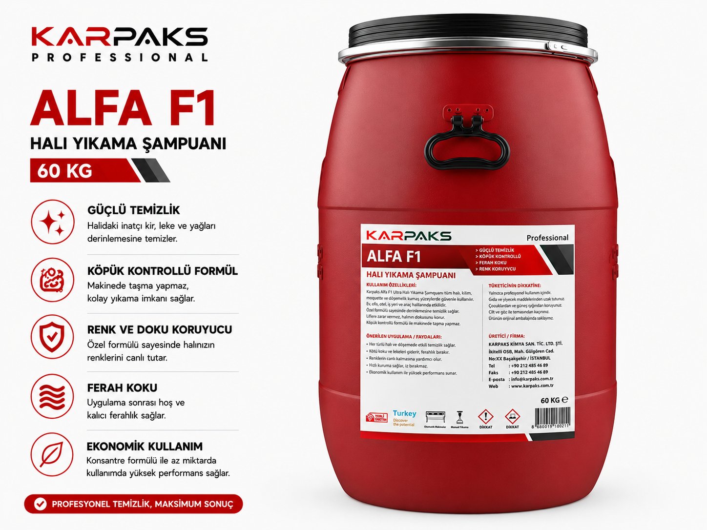 Karpaks Alfa F1 Ultra Halı Yıkama Şampuanı 60kg