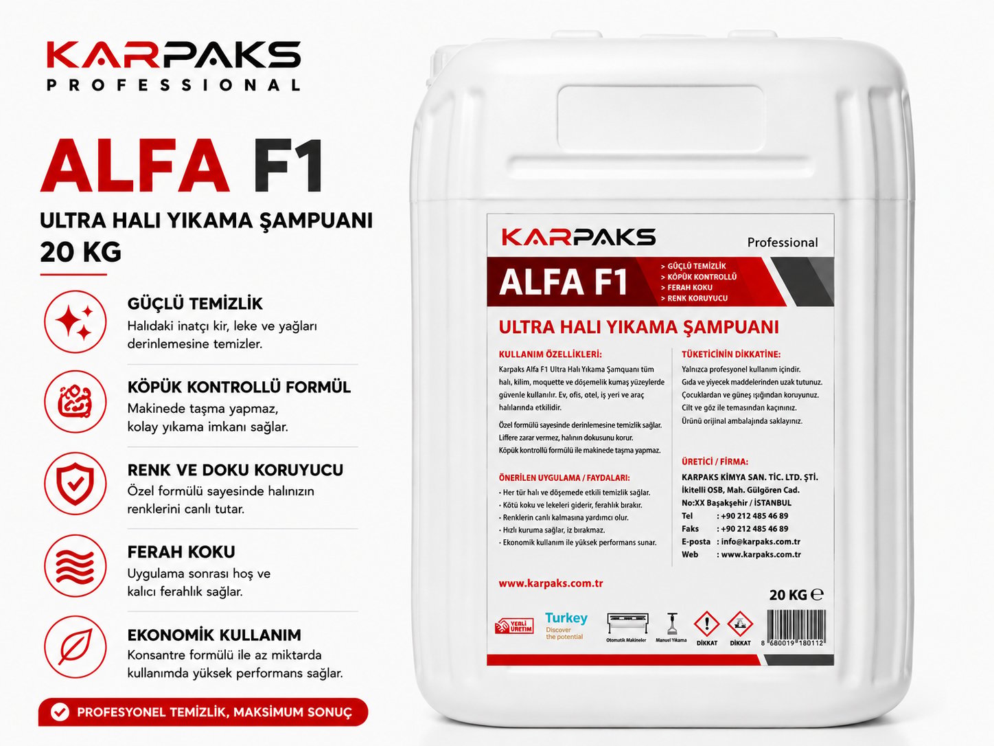 Karpaks Alfa F1 Ultra Halı Yıkama Şampuanı 20kg