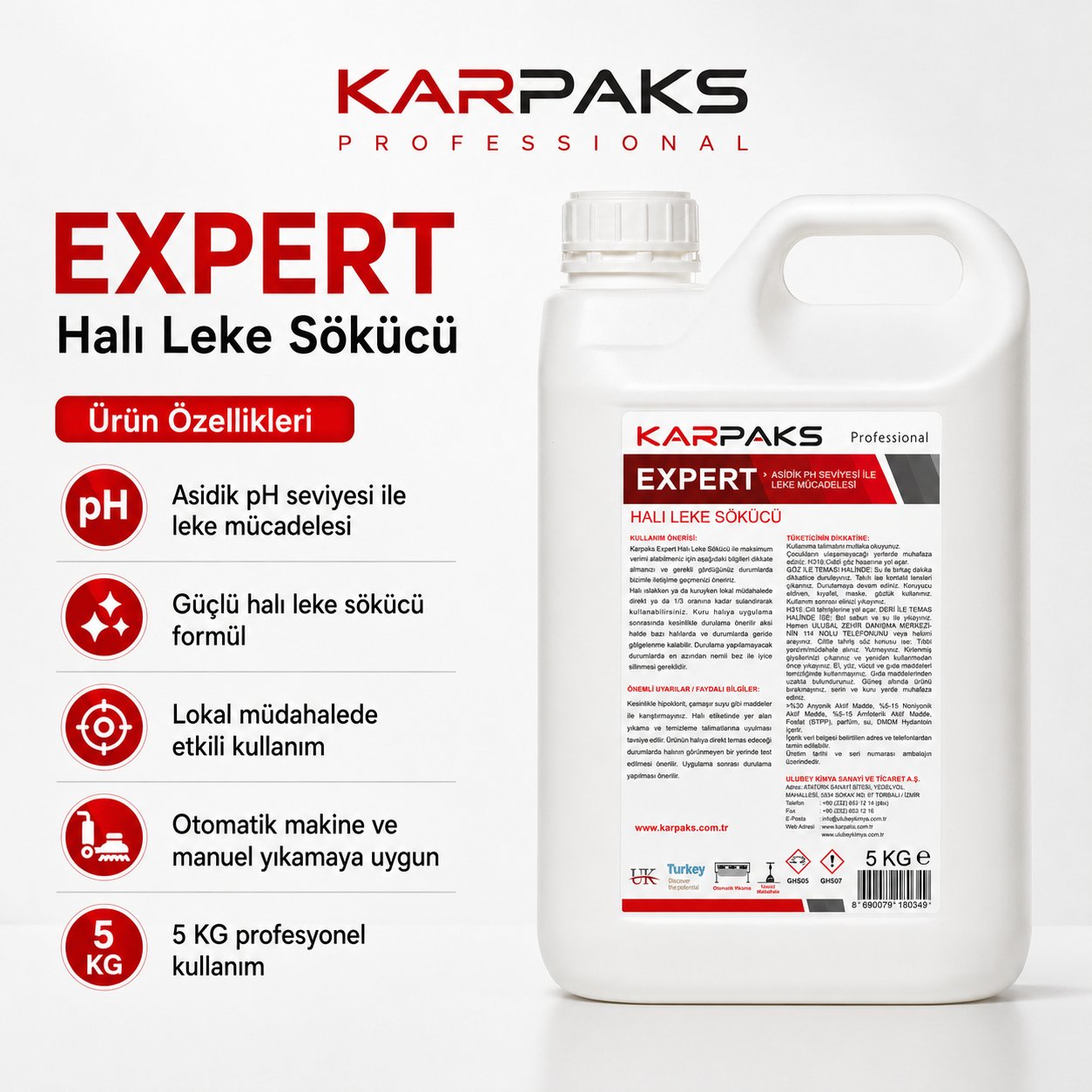 Karpaks Expert Profesyonel Halı Leke Sökücü 5 KG – Güçlü Lokal Leke Temizleyici