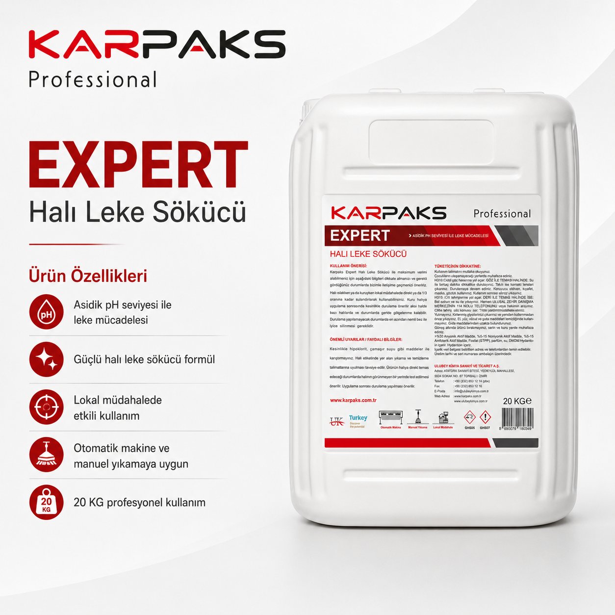 Karpaks Expert Profesyonel Halı Leke Sökücü 20 KG – Güçlü Lokal Leke Çıkarıcı