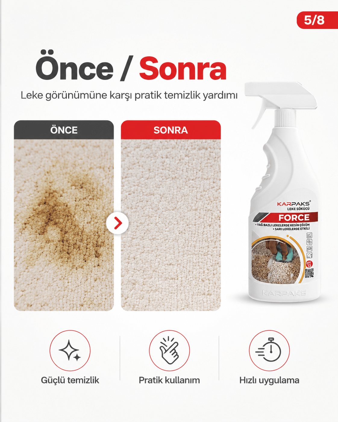 Karpaks Force Leke Sökücü Sprey 750 ml Halı Koltuk Kumaş Araç İçi Yağ ve Sarı Leke Temizleyici