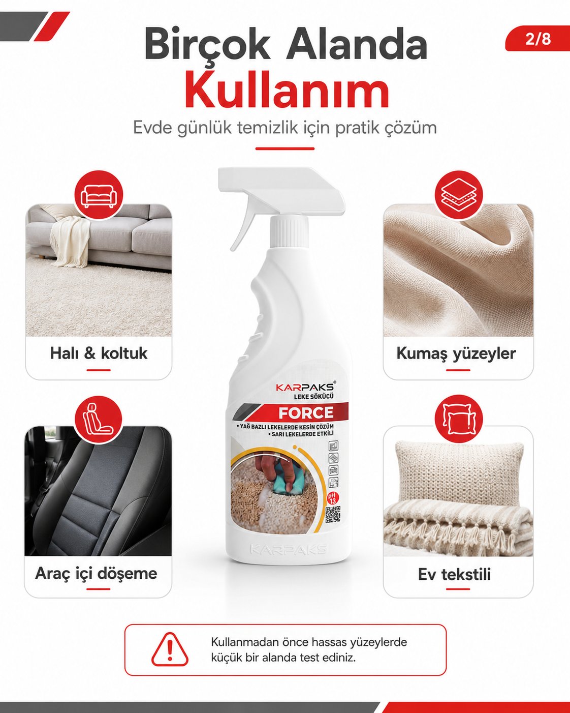 Karpaks Force Leke Sökücü Sprey 750 ml Halı Koltuk Kumaş Araç İçi Yağ ve Sarı Leke Temizleyici