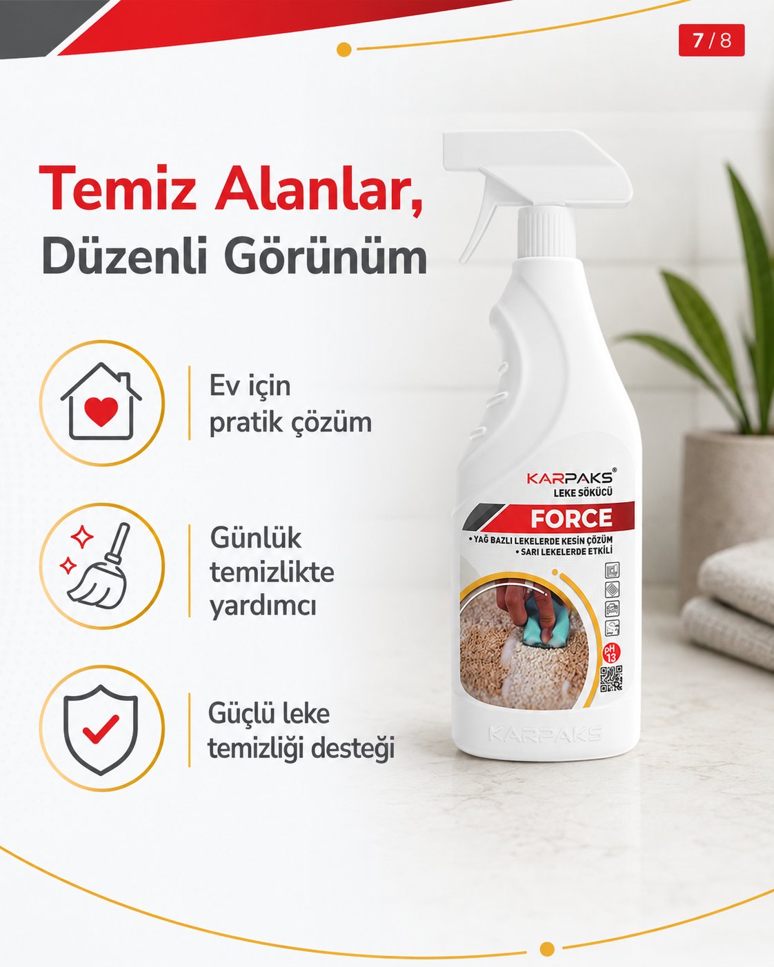 Karpaks Force Leke Sökücü Sprey 750 ml Halı Koltuk Kumaş Araç İçi Yağ ve Sarı Leke Temizleyici