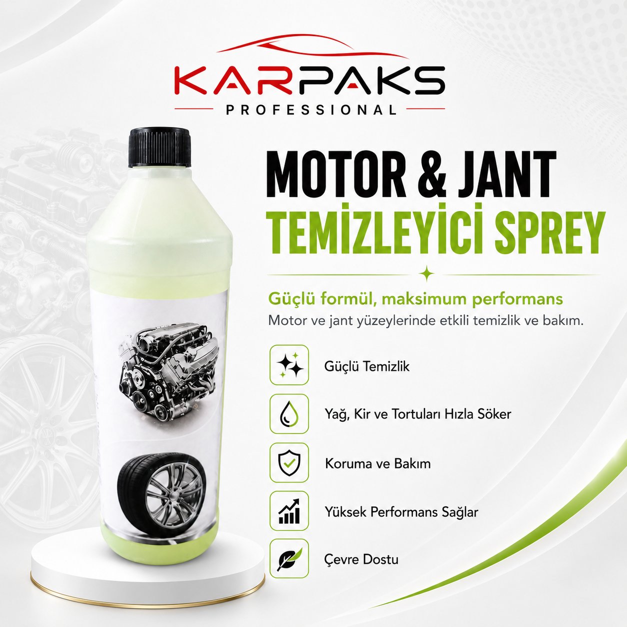 KARPAKS Motor Temizleyici 1 LT | Yağ ve Kir Sökücü Profesyonel Motor Bakım Ürünü