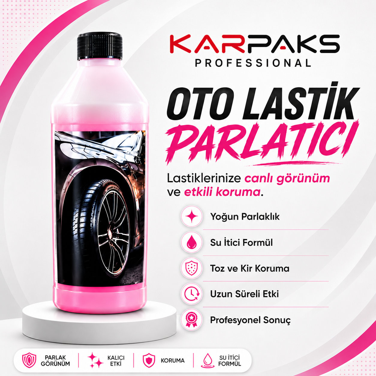 KARPAKS Oto Lastik Parlatıcı 1 LT | Islak Görünümlü Lastik Parlatma ve Koruma