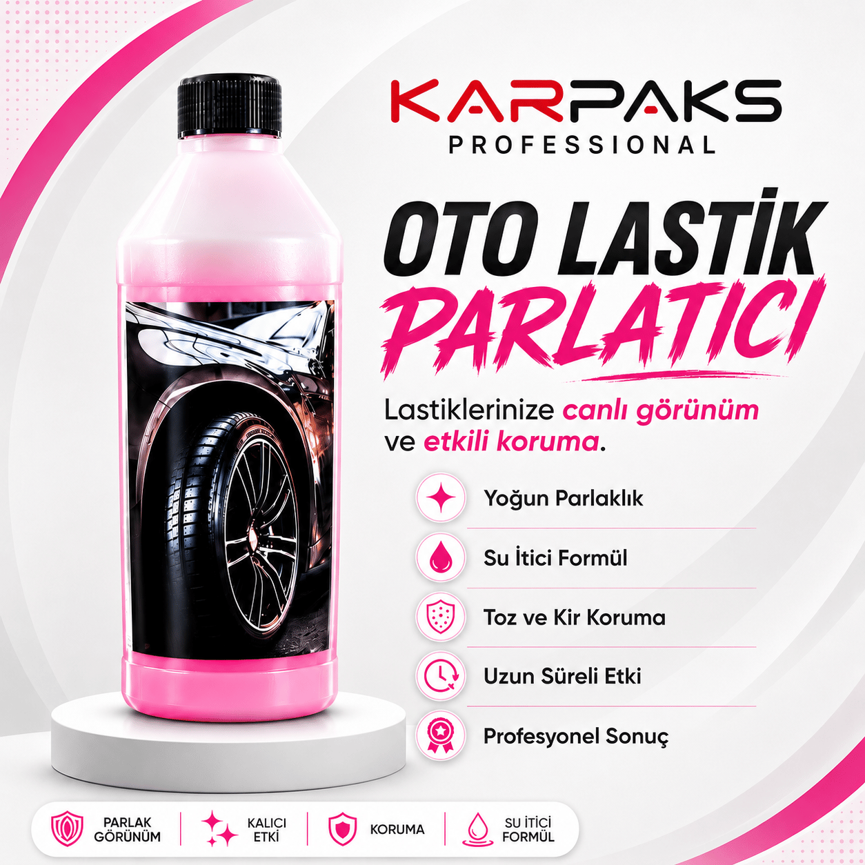 KARPAKS Oto Lastik Parlatıcı 1 LT | Islak Görünümlü Lastik Parlatma ve Koruma
