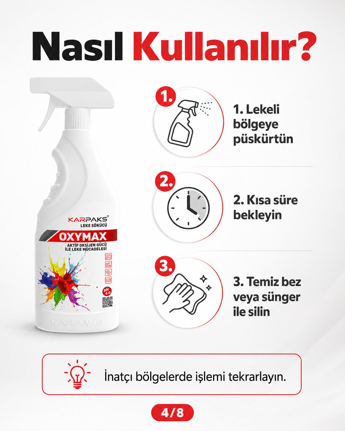 Karpaks Oxymax Leke Sökücü Sprey 750 ml Aktif Oksijen Gücü Halı Koltuk Kumaş Araç İçi Döşeme Temizleyici
