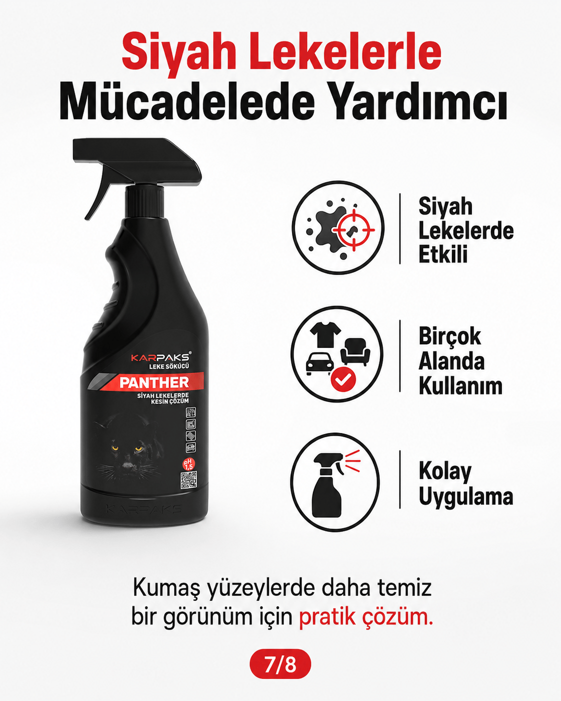 Karpaks Panther Siyah Leke Sökücü Sprey 750 ml Halı Koltuk Kumaş Araç İçi Döşeme Leke Temizleyici