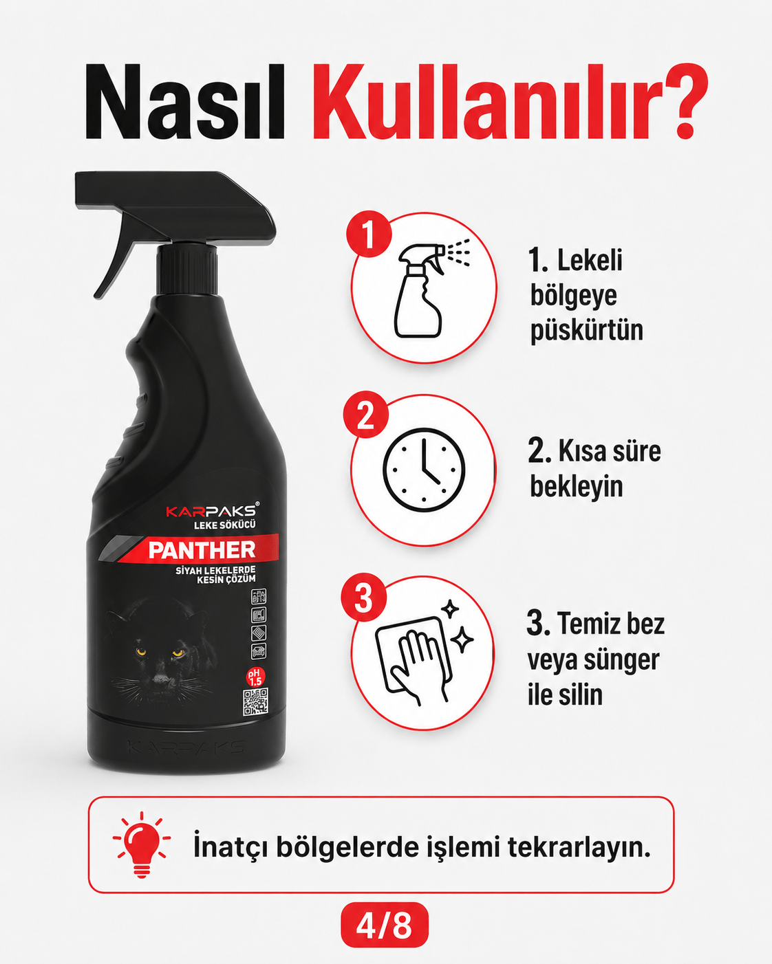 Karpaks Panther Siyah Leke Sökücü Sprey 750 ml Halı Koltuk Kumaş Araç İçi Döşeme Leke Temizleyici