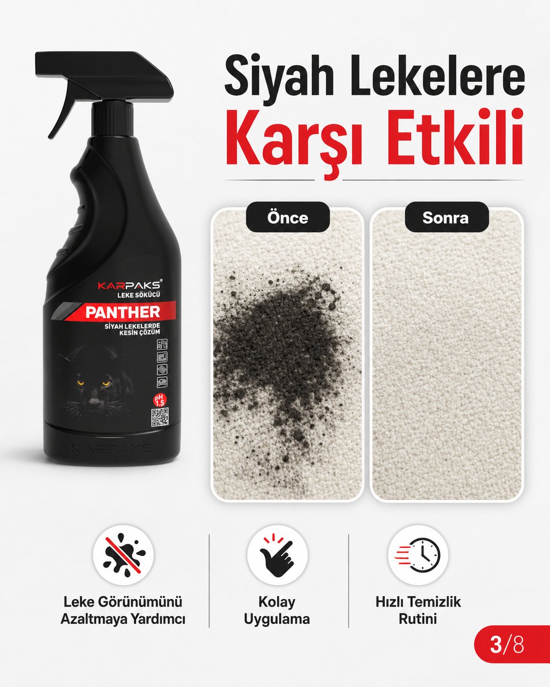 Karpaks Panther Siyah Leke Sökücü Sprey 750 ml Halı Koltuk Kumaş Araç İçi Döşeme Leke Temizleyici