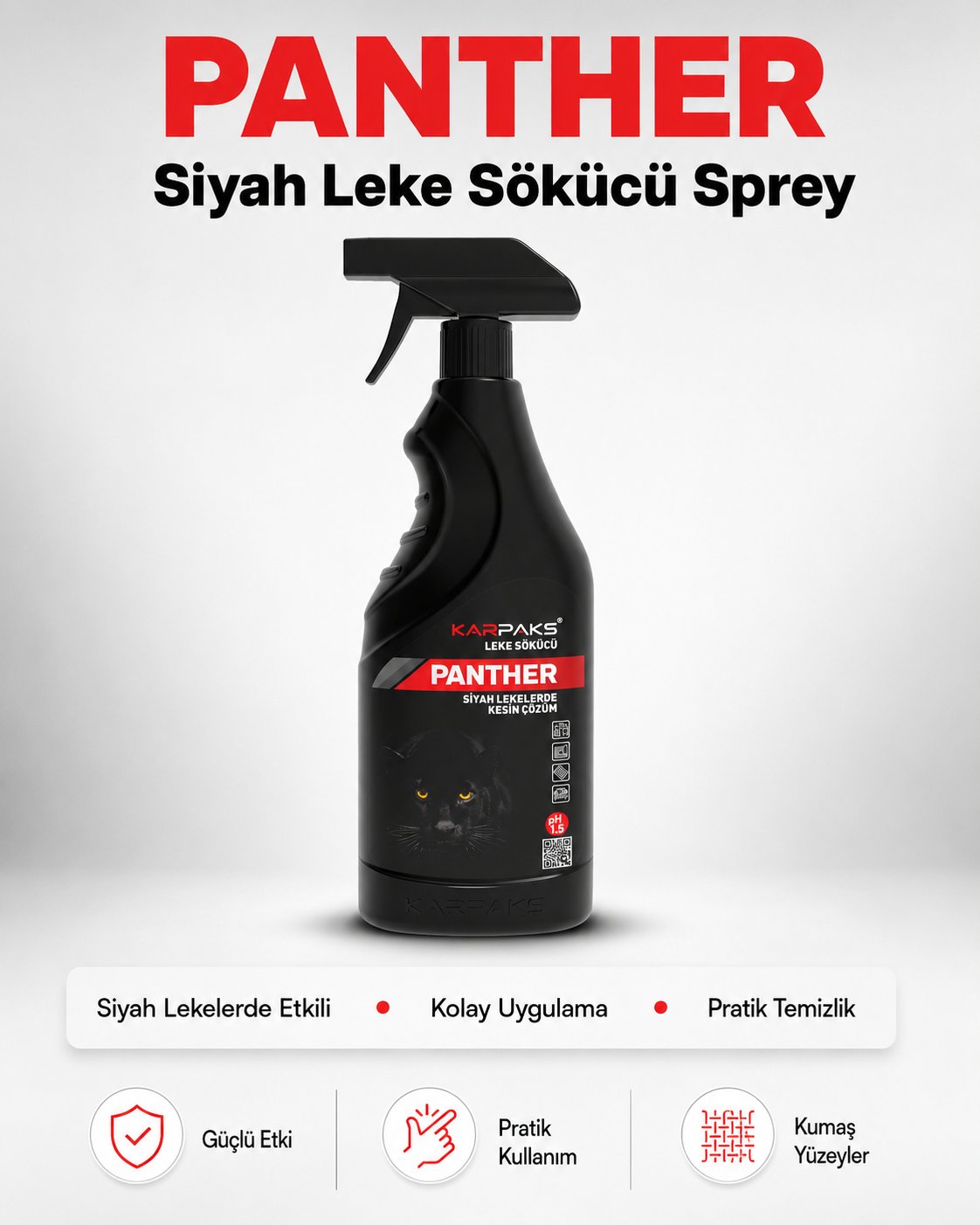Karpaks Panther Siyah Leke Sökücü Sprey 750 ml Halı Koltuk Kumaş Araç İçi Döşeme Leke Temizleyici