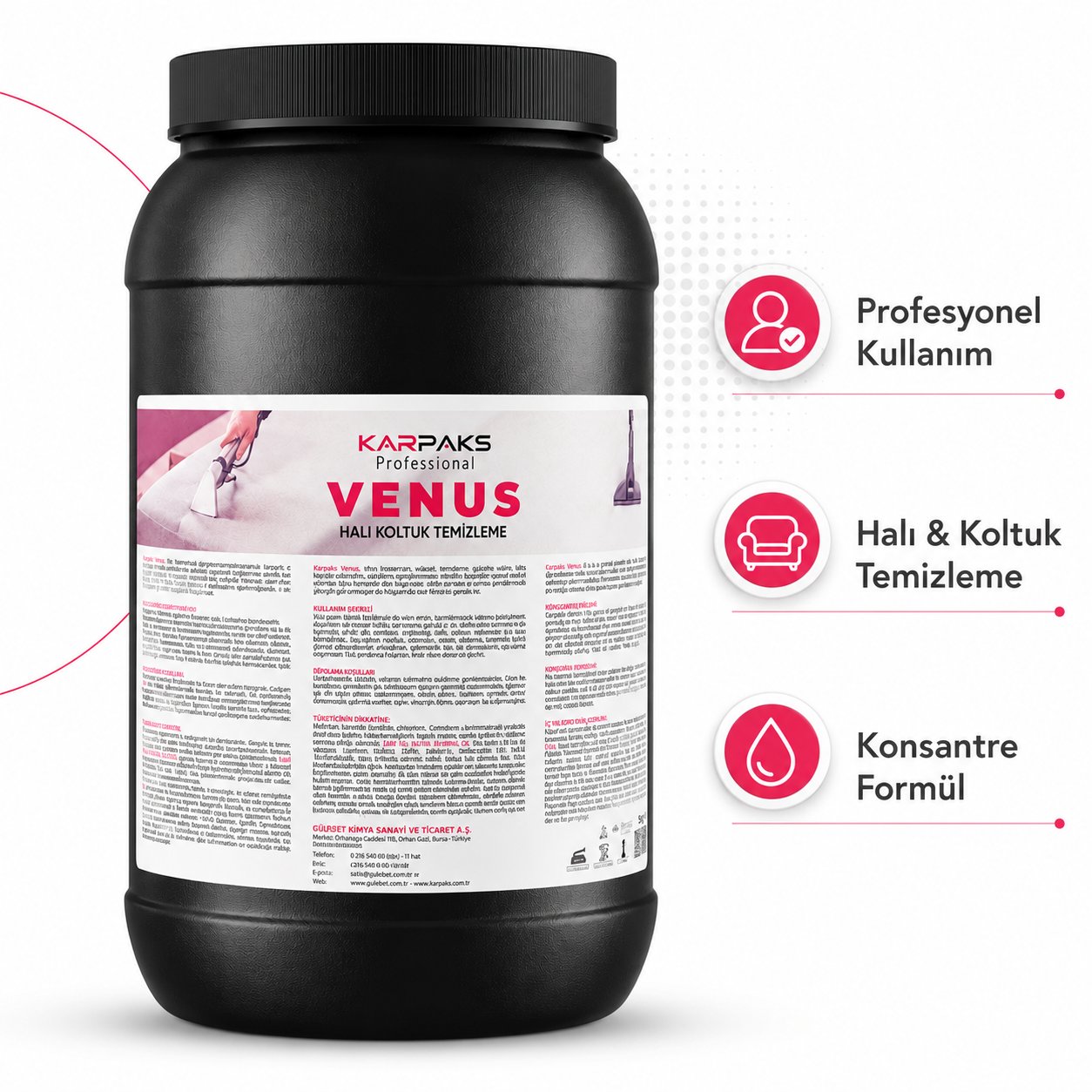 Karpaks Professional Venus Halı Koltuk Temizleme Deterjanı 3 Kg Konsantre Profesyonel Leke Çıkarıcı