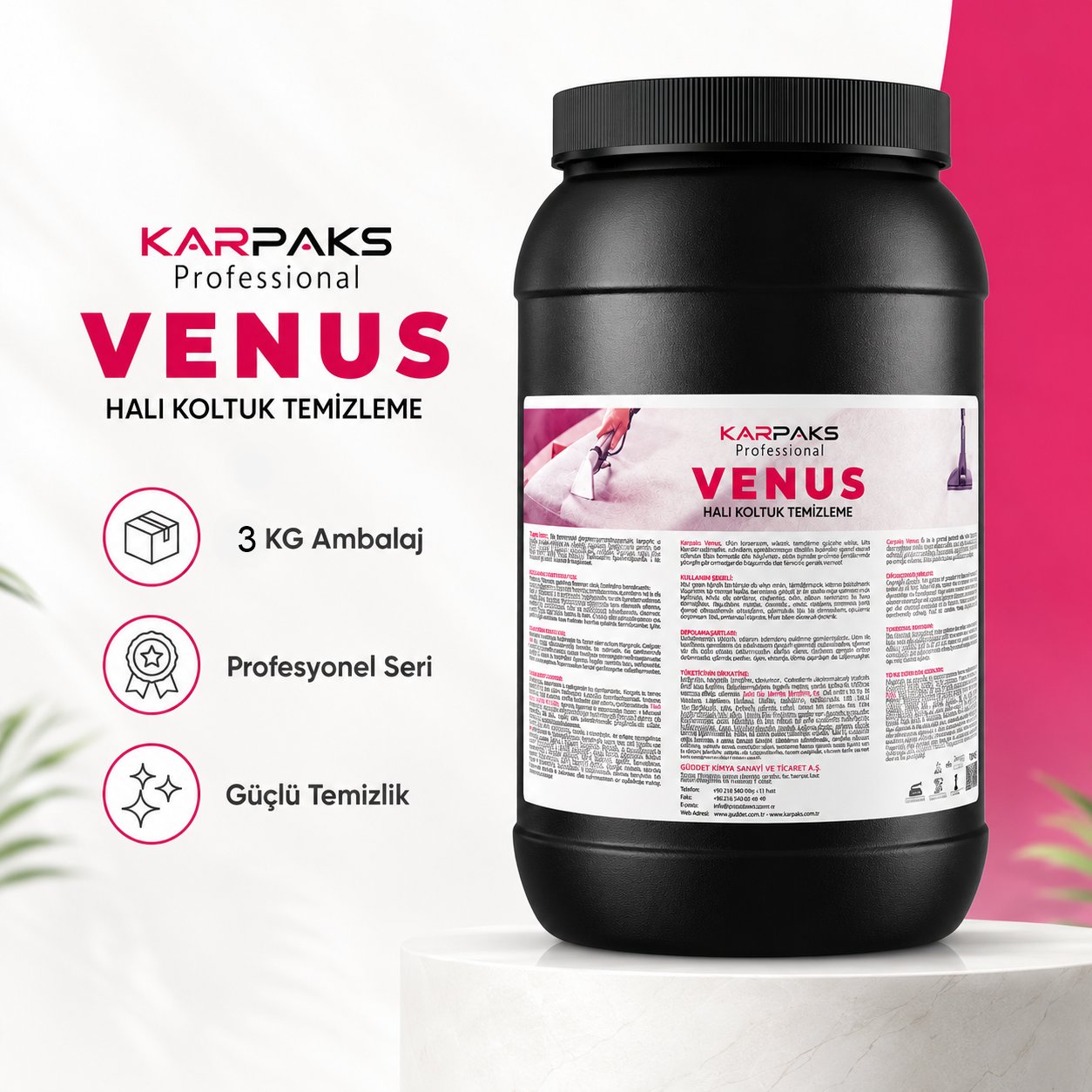 Karpaks Professional Venus Halı Koltuk Temizleme Deterjanı 3 Kg Konsantre Profesyonel Leke Çıkarıcı