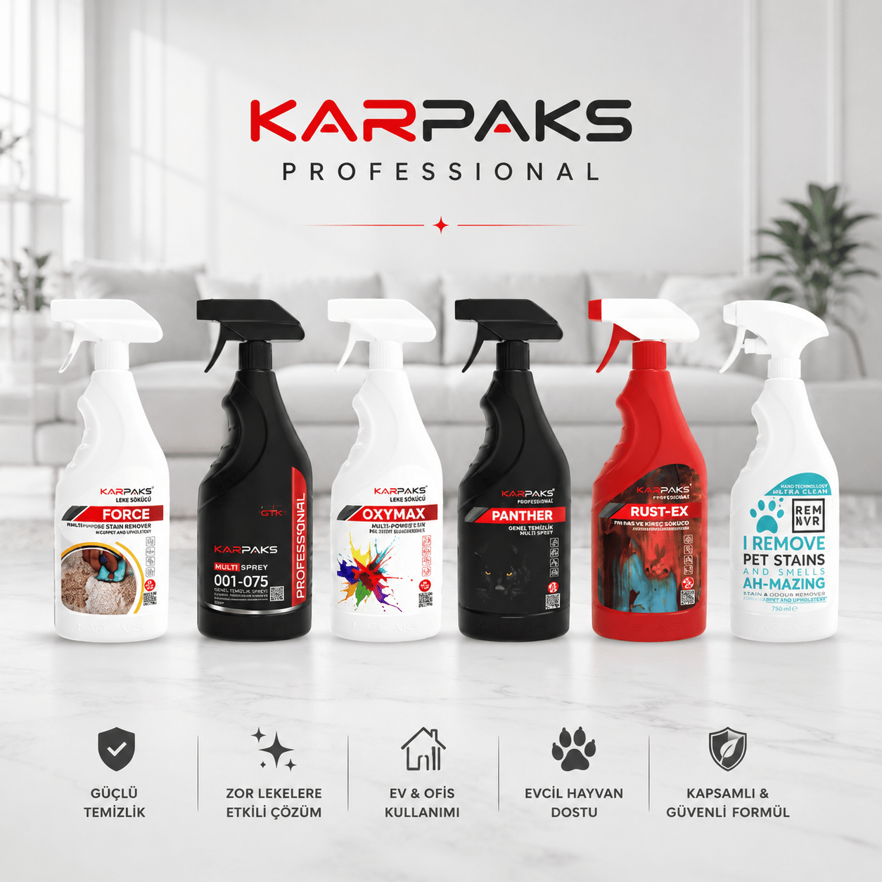 Karpaks Profesyonel Leke Sökücü Paketi - Multi Sprey - Force - Rust-Ex - Oxymax - Panther - Remuvr