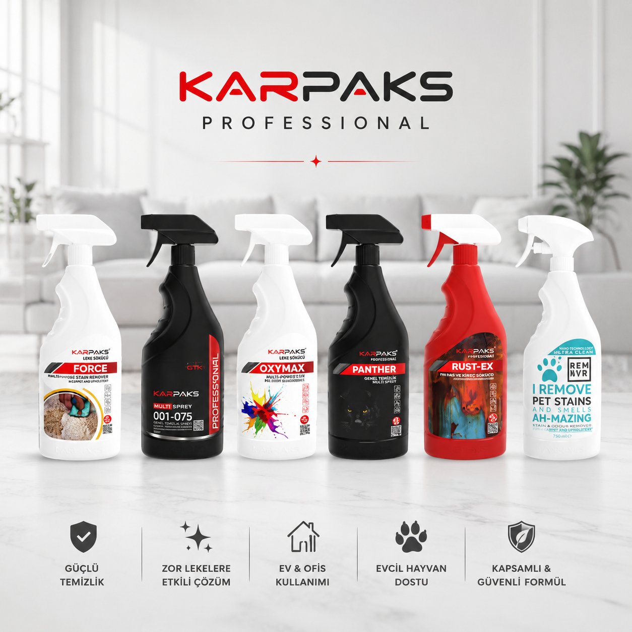 Karpaks Profesyonel Leke Sökücü Paketi - Multi Sprey - Force - Rust-Ex - Oxymax - Panther - Remuvr