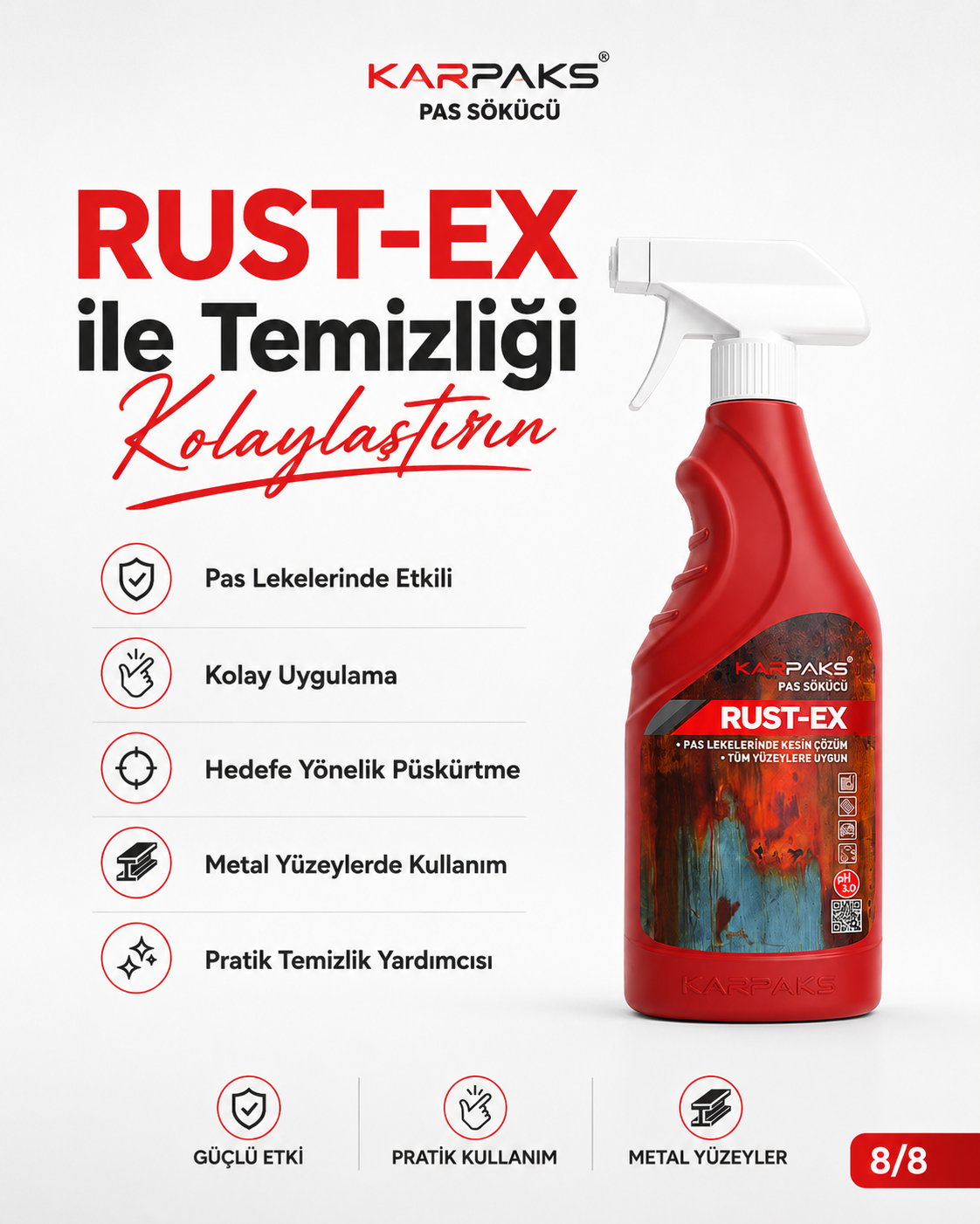 Karpaks Rust-Ex Halı Kumaş Pas Lekesi Sökücü Sprey 750 ml Koltuk Döşeme Temizleyici