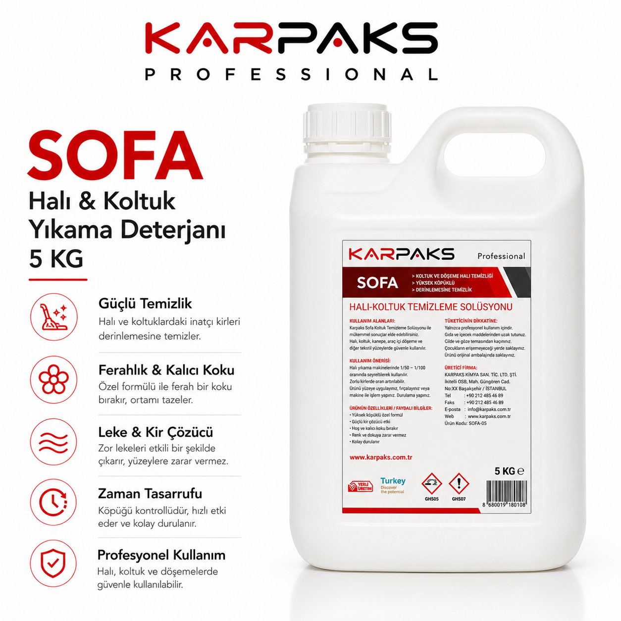 Karpaks Sofa Halı ve Koltuk Yıkama Deterjanı 5 Kg