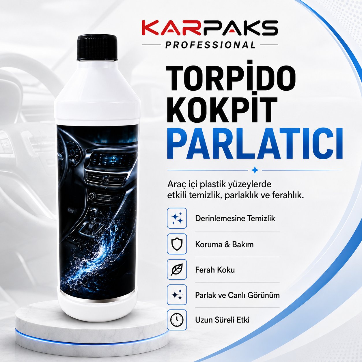 KARPAKS Torpido Kokpit Parlatıcı 1 LT | Araç İçi Plastik Yenileyici ve Parlatıcı