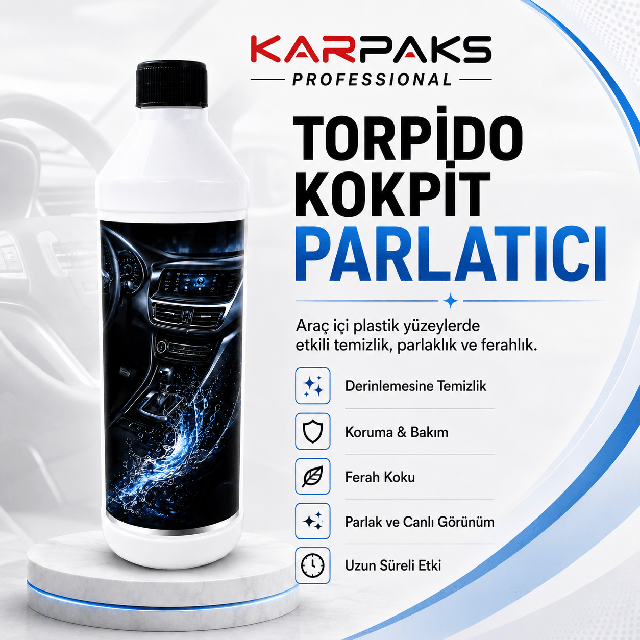 KARPAKS Torpido Kokpit Parlatıcı 1 LT | Araç İçi Plastik Yenileyici ve Parlatıcı