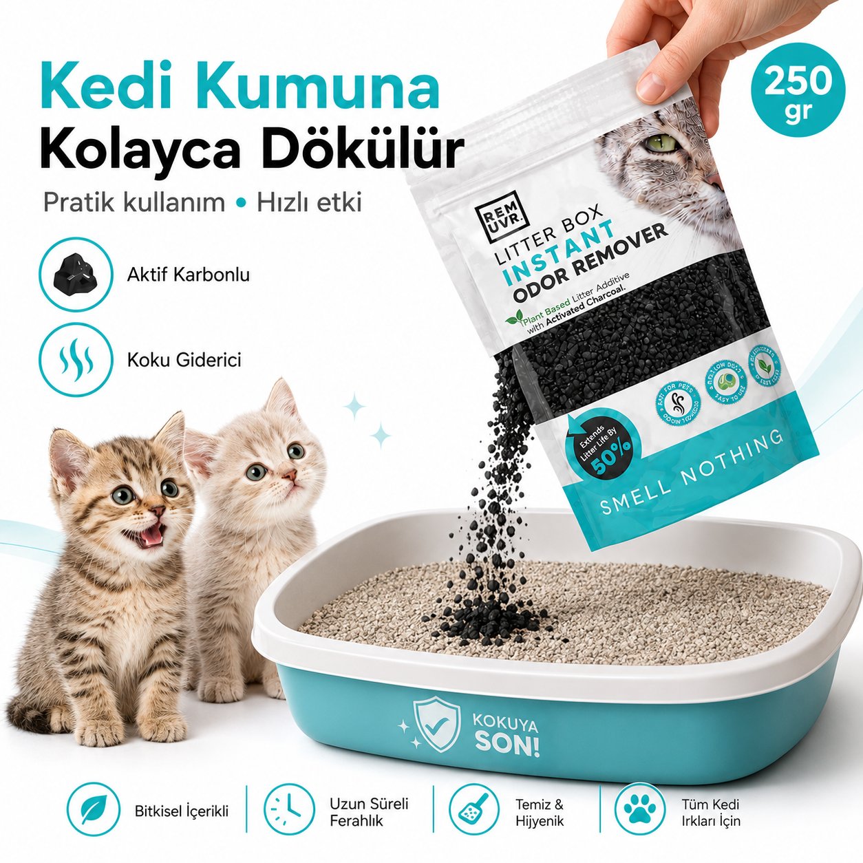 Kedi Kumu Koku Giderici Premium 250 Gr | Aktif Karbonlu Kedi Kumu Koku Önleyici