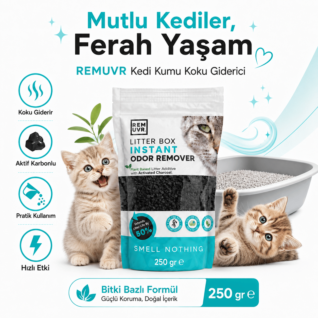Kedi Kumu Koku Giderici Premium 250 Gr | Aktif Karbonlu Kedi Kumu Koku Önleyici
