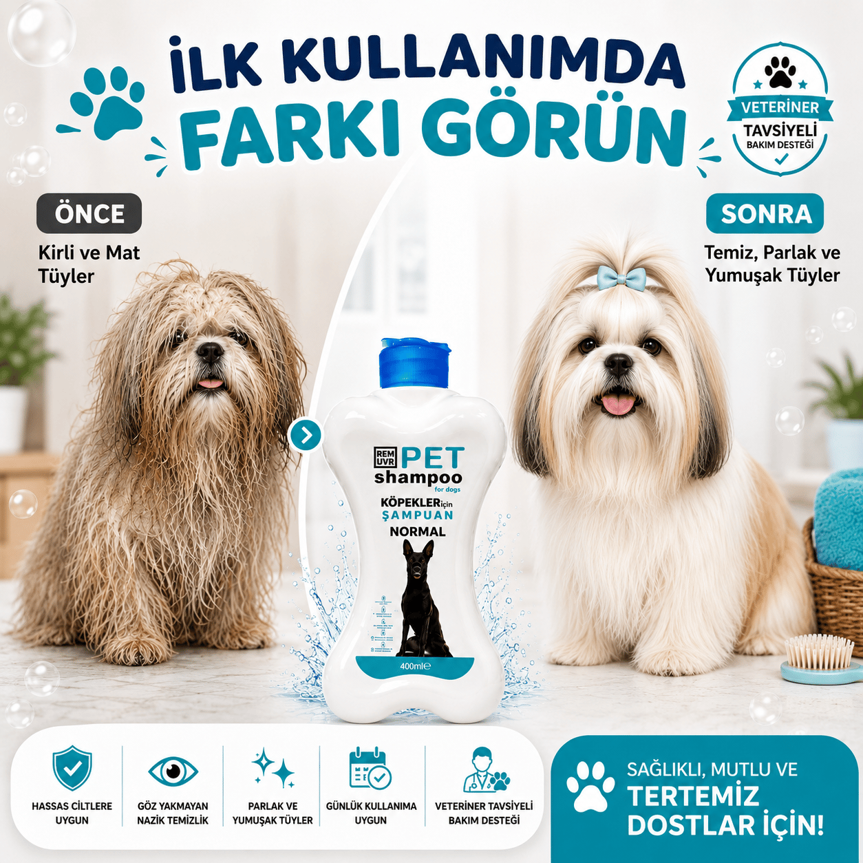 Köpek Şampuanı Normal 400 ml | Hassas Ciltlere Uygun Günlük Köpek Bakım Şampuanı