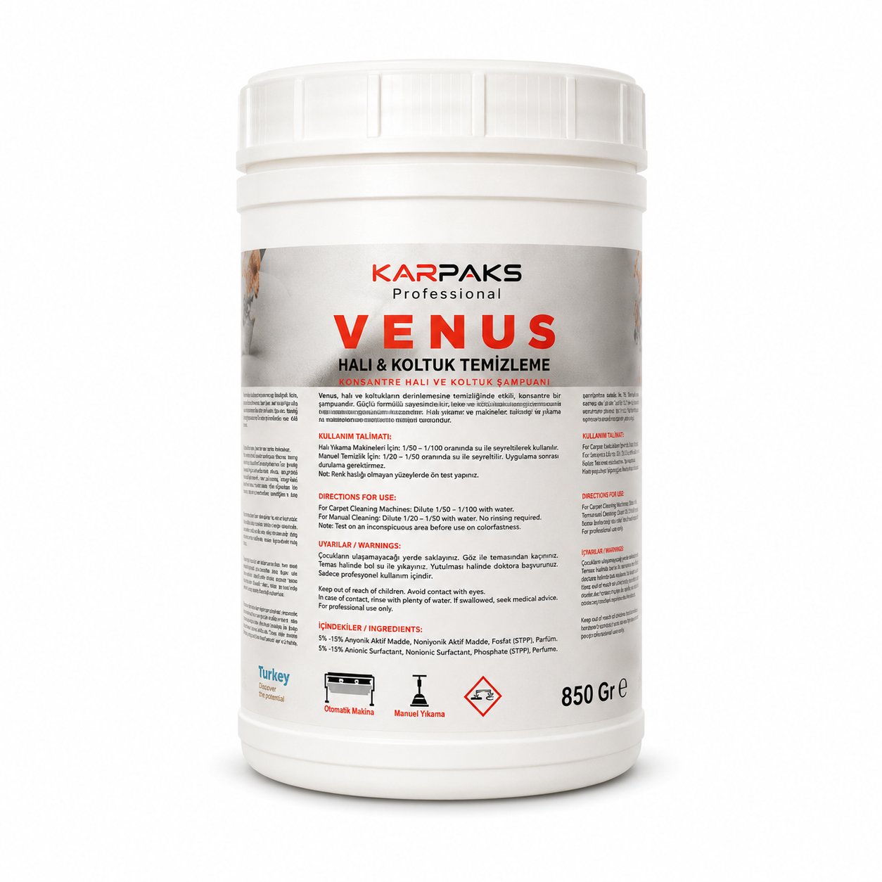 Professional Venüs Halı ve Koltuk Şampuanı 850 Gr | Ultra Konsantre | Kalıcı Ferahlık | Tüm Makinelerle Uyumlu