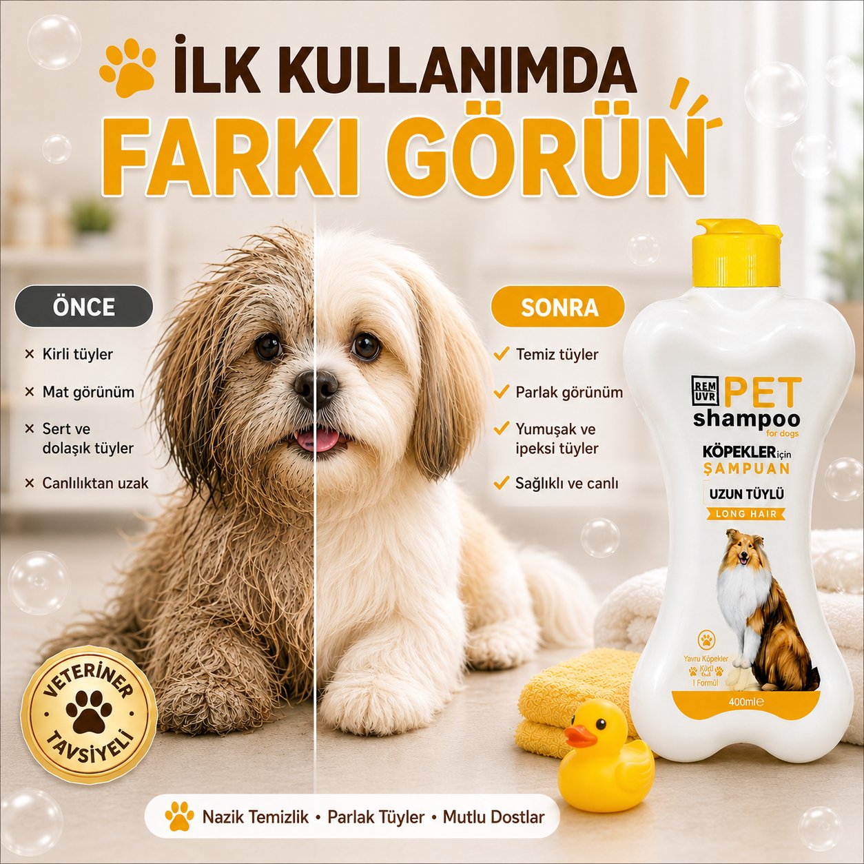 Uzun Tüylü Köpek Şampuanı 400 ml | Yumuşak ve Parlak Tüy Bakımı