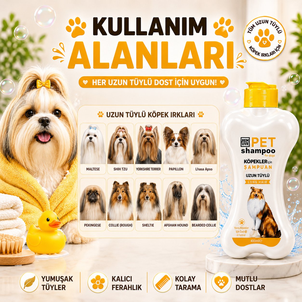 Uzun Tüylü Köpek Şampuanı 400 ml | Yumuşak ve Parlak Tüy Bakımı
