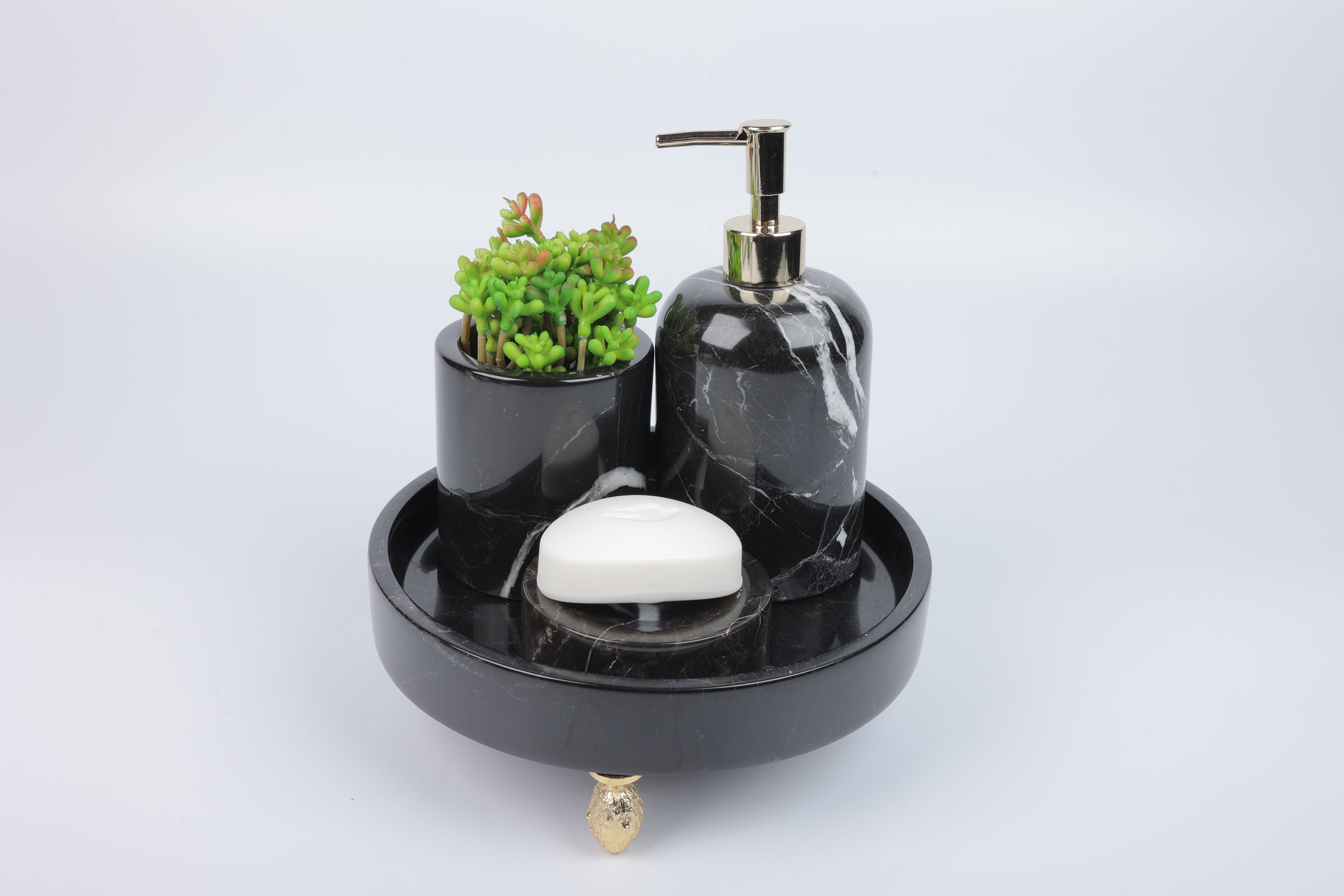 2İn Enginarlı 4Lü Set Banyo Takımı Siyah-Gold