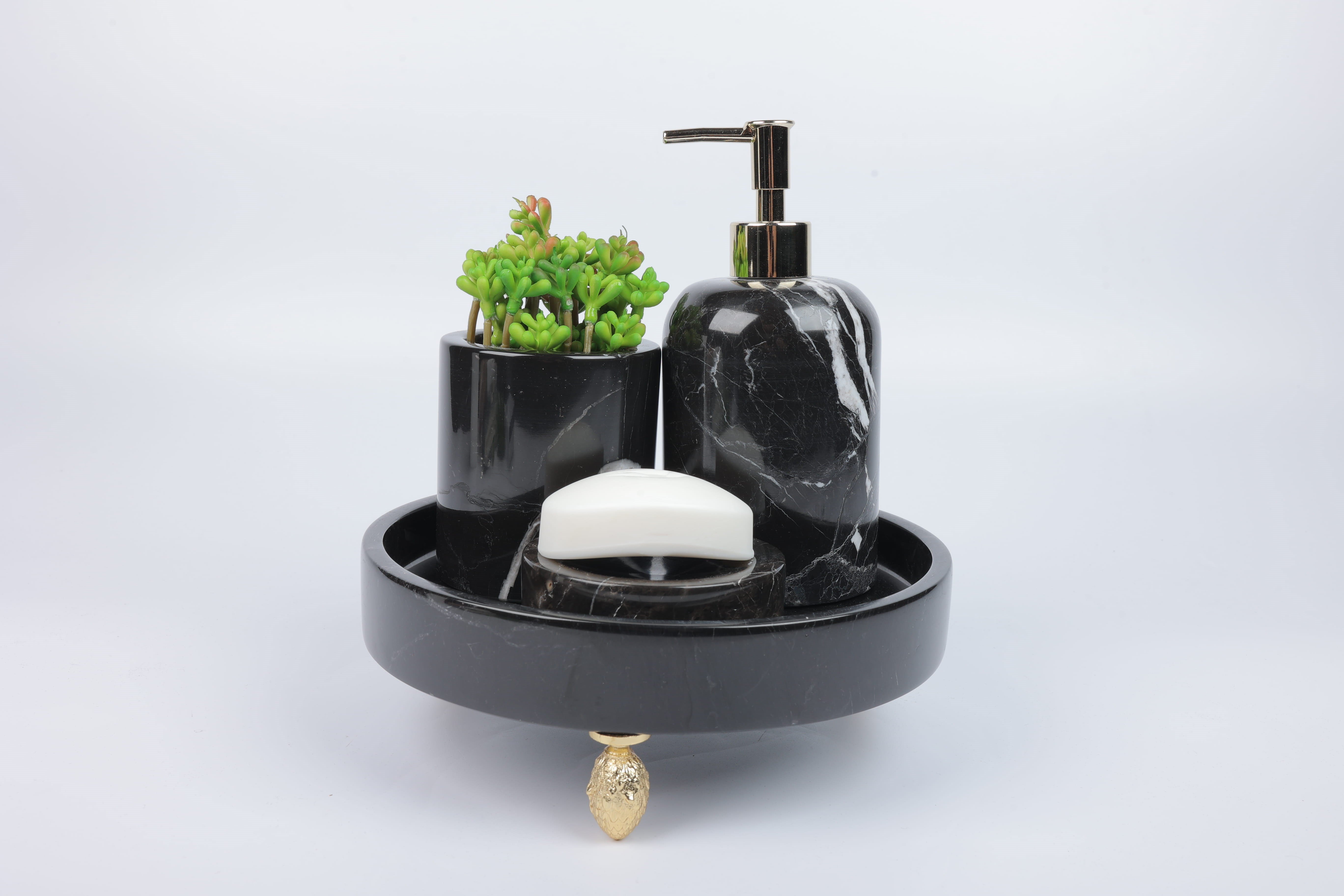 2İn Enginarlı 4Lü Set Banyo Takımı Siyah-Gold