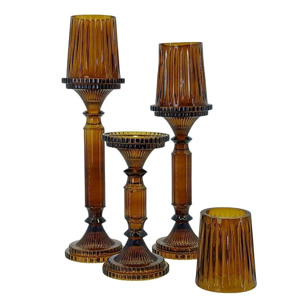 AydınEvAks.3lü Set Cam Şamdan 12x47cm Amber