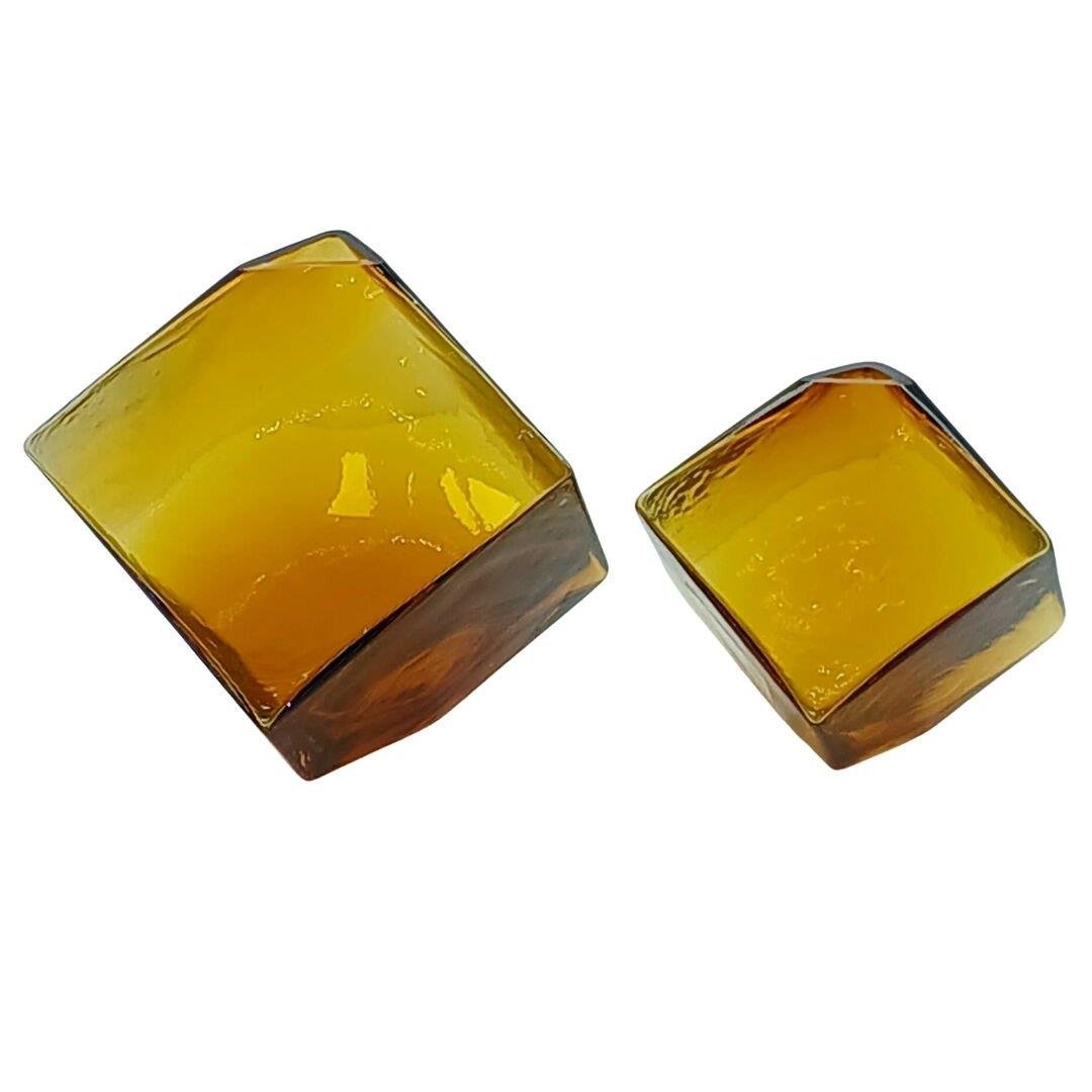 AydınEvAks.2li Set Küp Cam Obje Amber 15x15cm