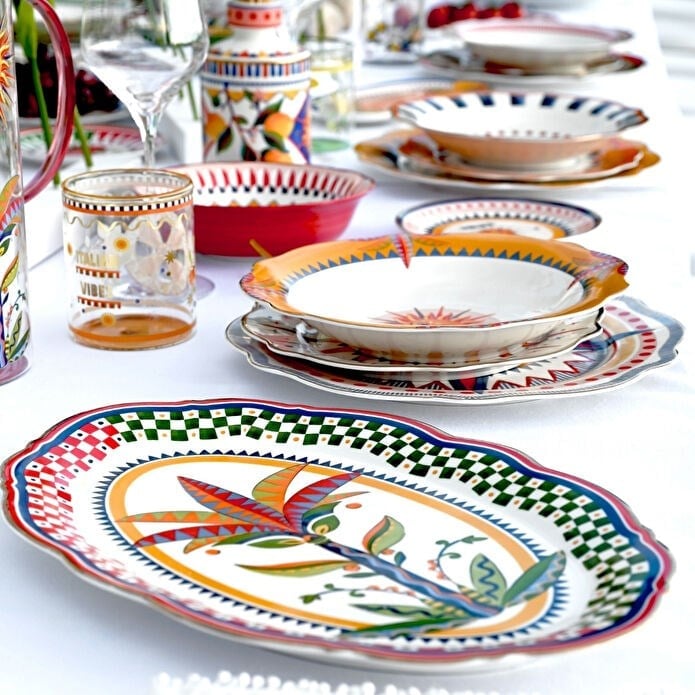 Bacı Milano Dolce Vita Palmiye Desenli Oval Servis Tabağı 35 Cm