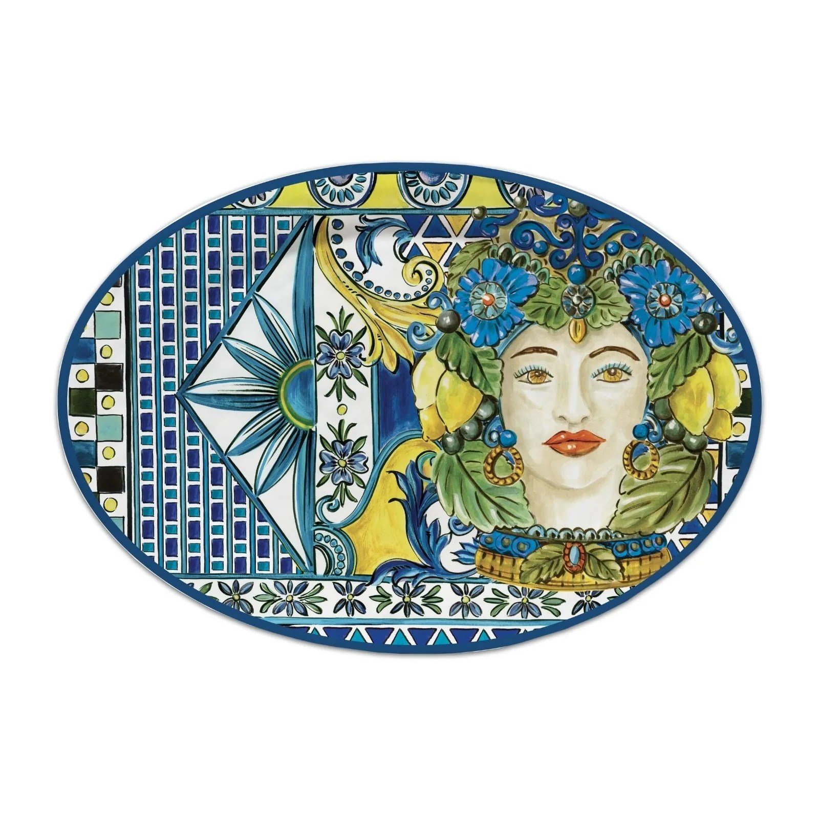 Bacı Milano Sicily Melamin Oval Servis Tabağı 51 Cm X 35,5 Cm Mavi