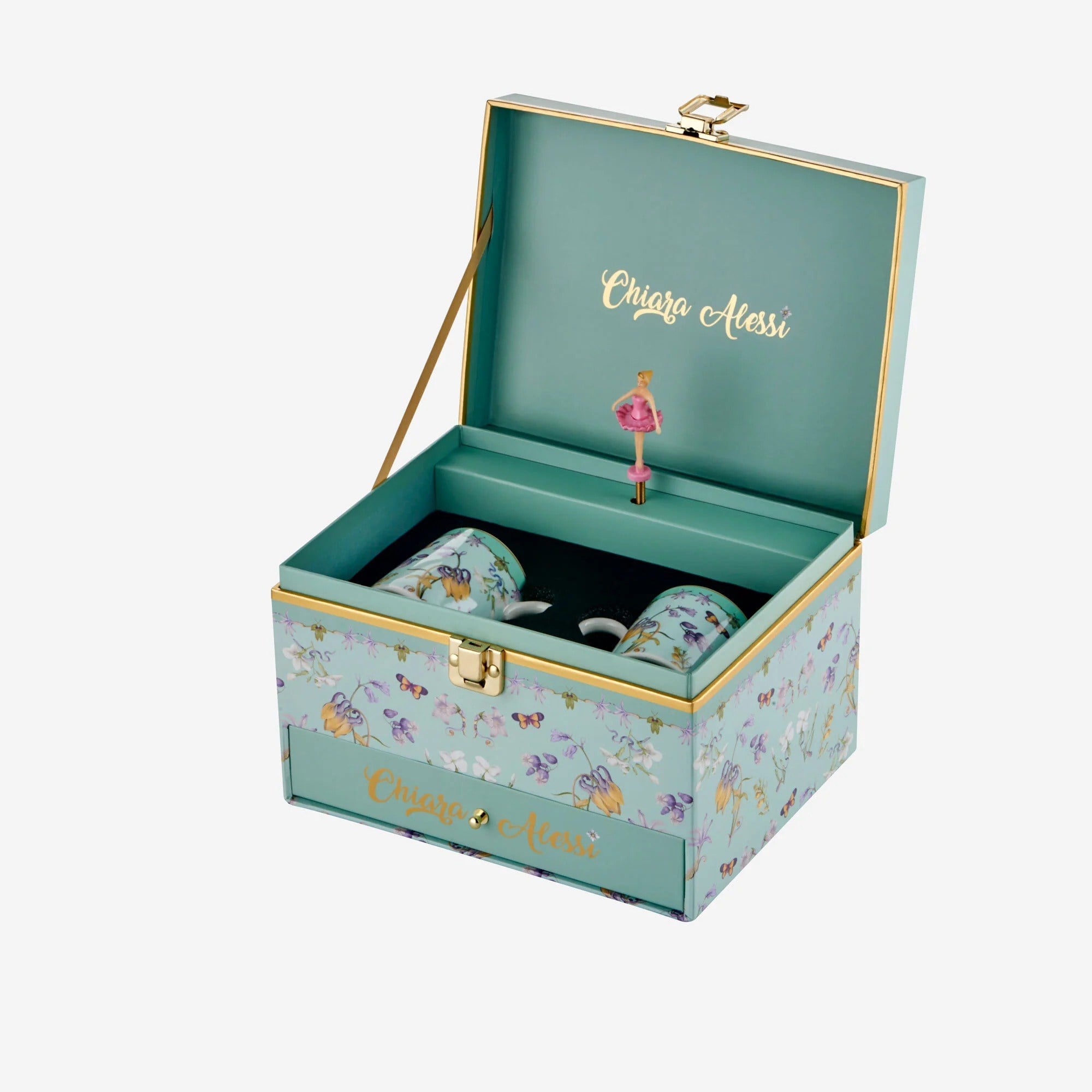 Chiara Alessi Ballerina Collection Yeşil Porselen Müzik Kutulu Kahve Fincan Seti 120 Ml