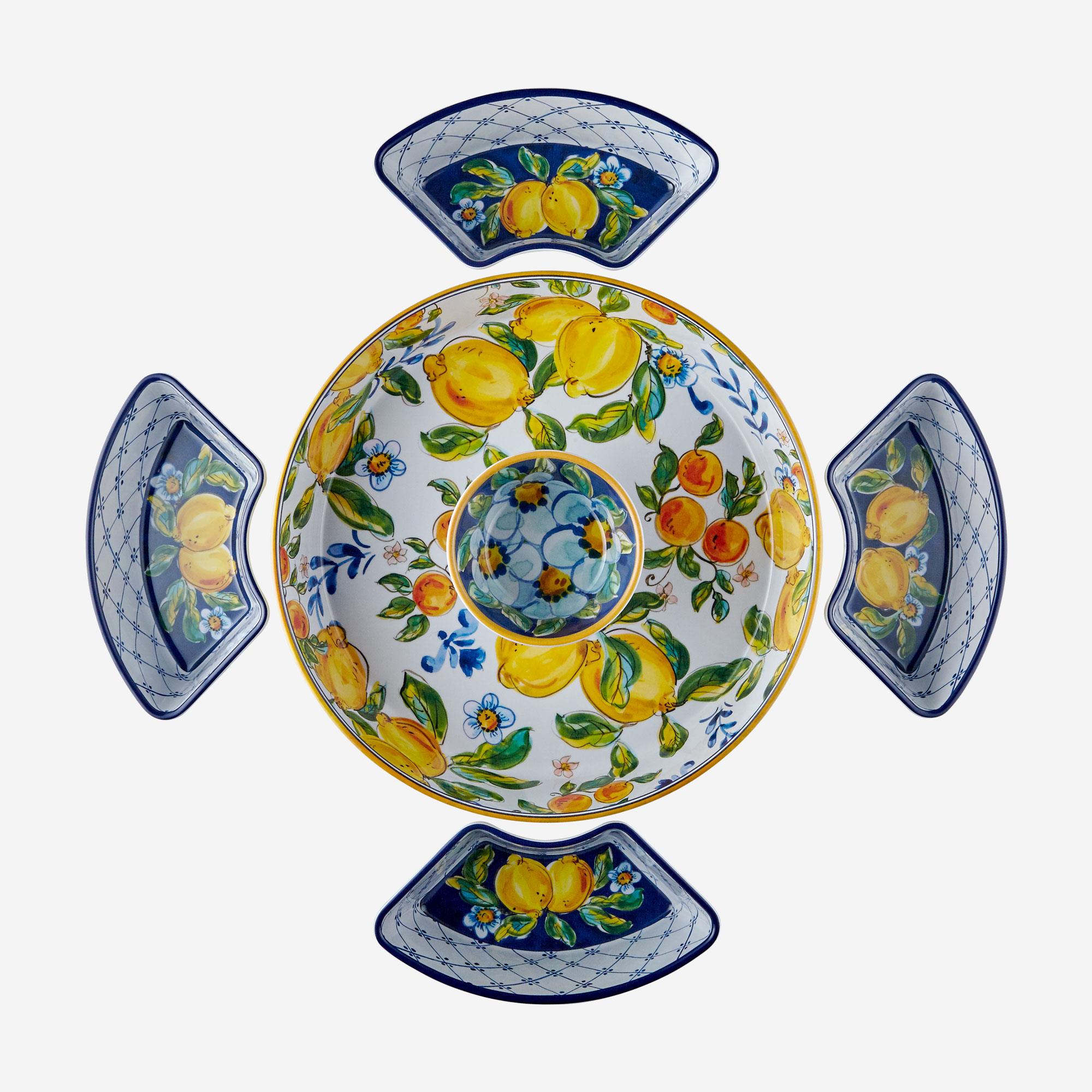 CHIARA ALESSI Limoncello Mavi / Beyaz  5 Bölmeli Servis Tepsisi 39 cm