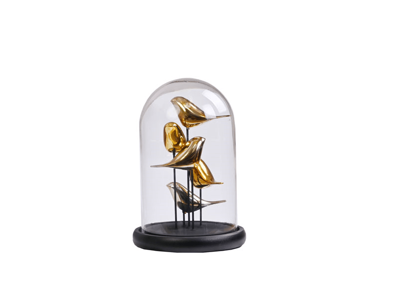Lmd Bırds In Fanus Gold Sılver Small 17,5x17,5x26 Cm