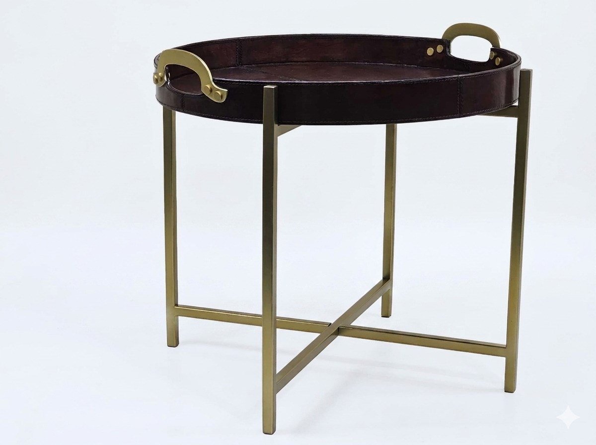 Lmd Brown Color Large Leather Tray Table 61x61x56 Cm