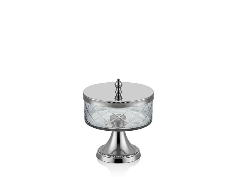 LMD DC AYAKLI VE KAPAKLI KUCUK KAVANOZ NICKEL 15,5X15,5X18 CM