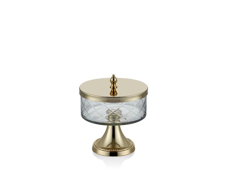 LMD DC AYAKLI VE KAPAKLI KUCUK KAVANOZ GOLD 15,5X15,5X18 CM