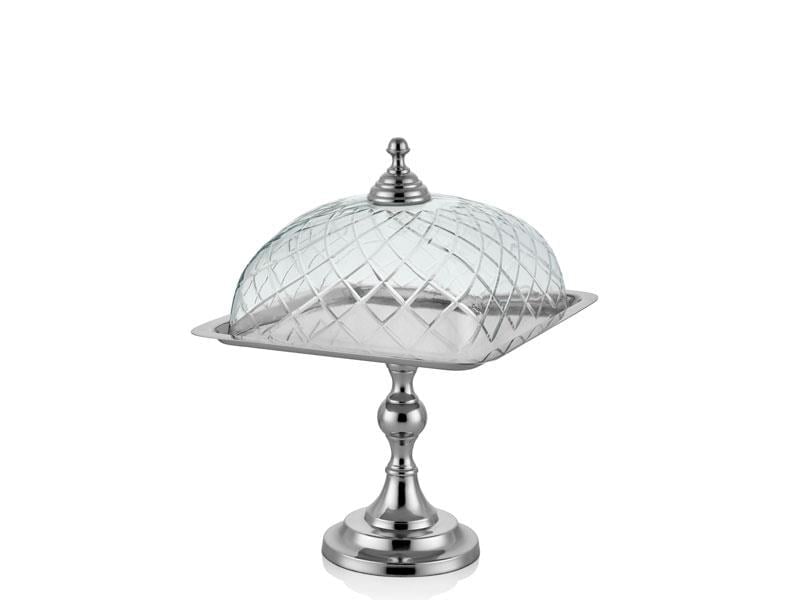 LMD DC KARE AYAKLI CAM KAPAKLI KEK STANDI NICKEL 24X24X35 CM