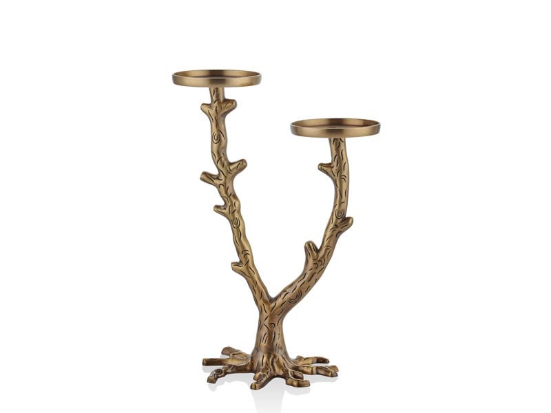 Lmd Double Branch Pıllar Holder Antıque Brass 35,5 Cm