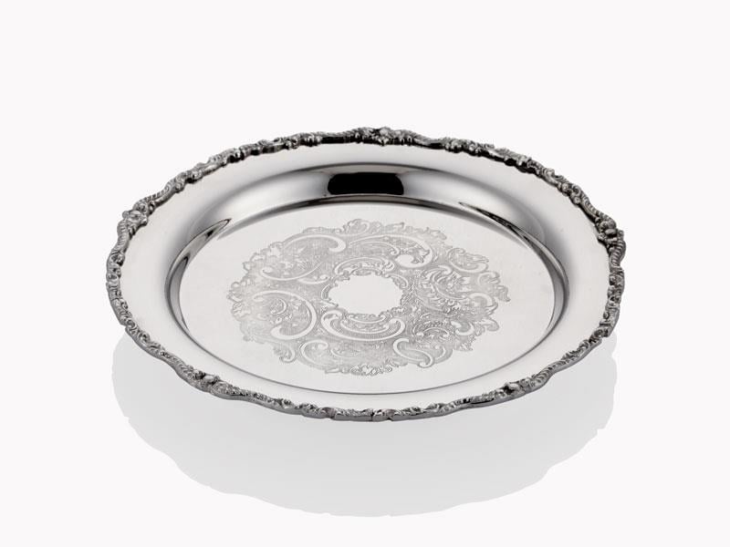 LMD ENGRAVE BORDER YUVARLAK GUMUS TEPSİ 25X25X2 CM